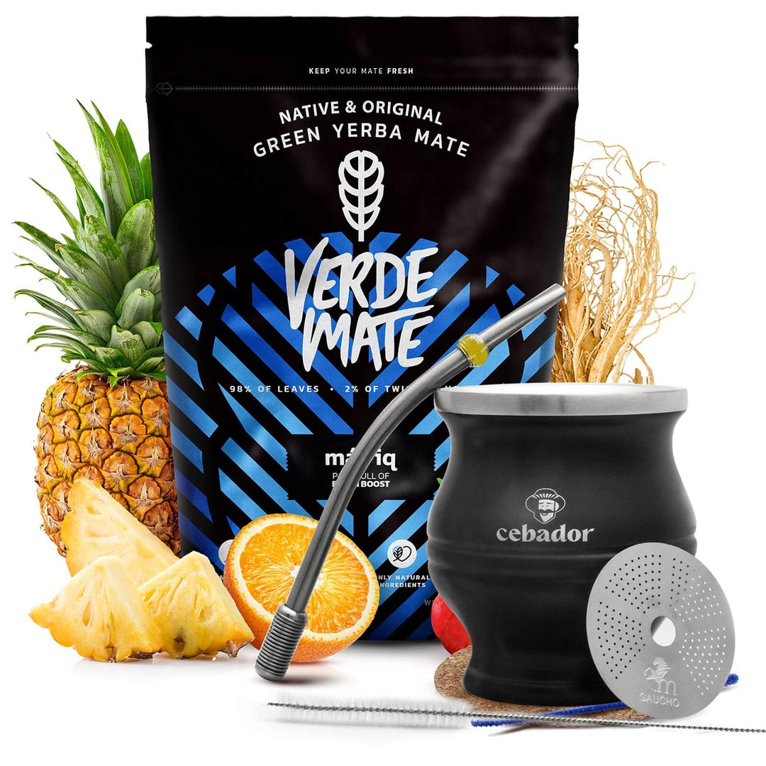 Mate Tee Verde Mate Set Mas IQ 500g - Luftgetrocknet, Staubarm, Mild im Geschmack - Inklusive TermoC
