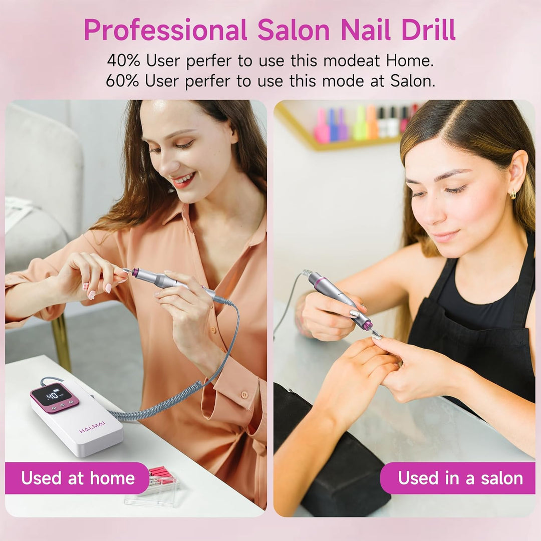 HALMAI Elektrischer Nagelfräser Professionell, Tragbare Nagelfeile für Acryl-Gel-Nägel, Kabelloses w