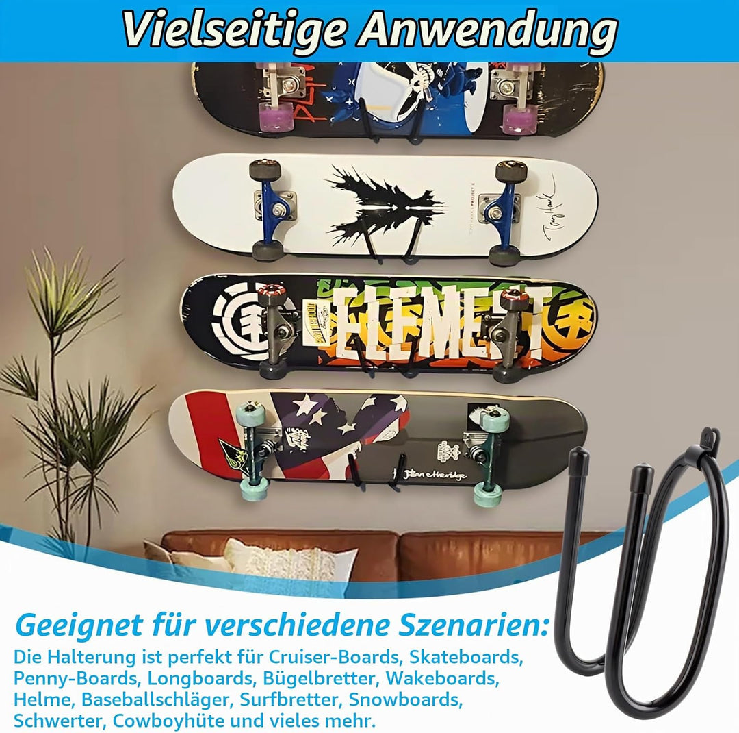 6 Stück Skateboard Wandhalterung - 16.5 x 7 x 6 CM Skateboard Halterung Wand - Longboard Wandhalteru
