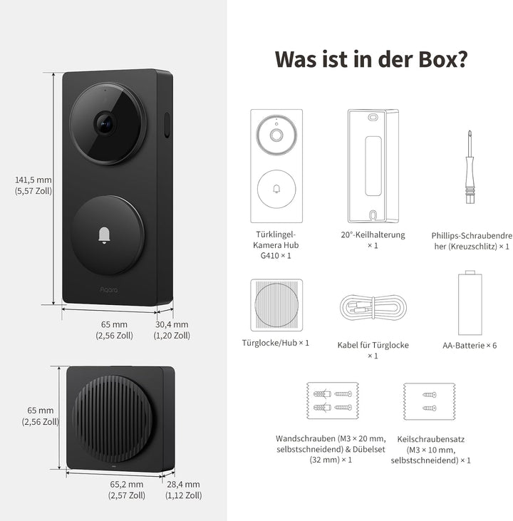 Aqara Smart Türklingel Kamera G410 mit Chime, 2k,Homekit-Sicherheits-Video,2-Wege Audio, Integrierte