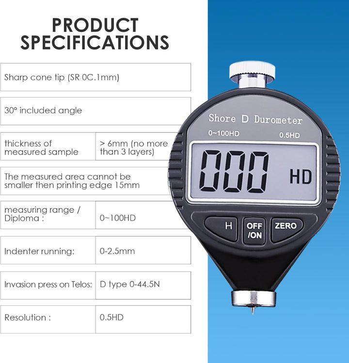Digital-Shore-D-Meter 0 bis 100 Hd Durometer Harte Härte Gummi und Kunststoffe wie Thermokunststoffe