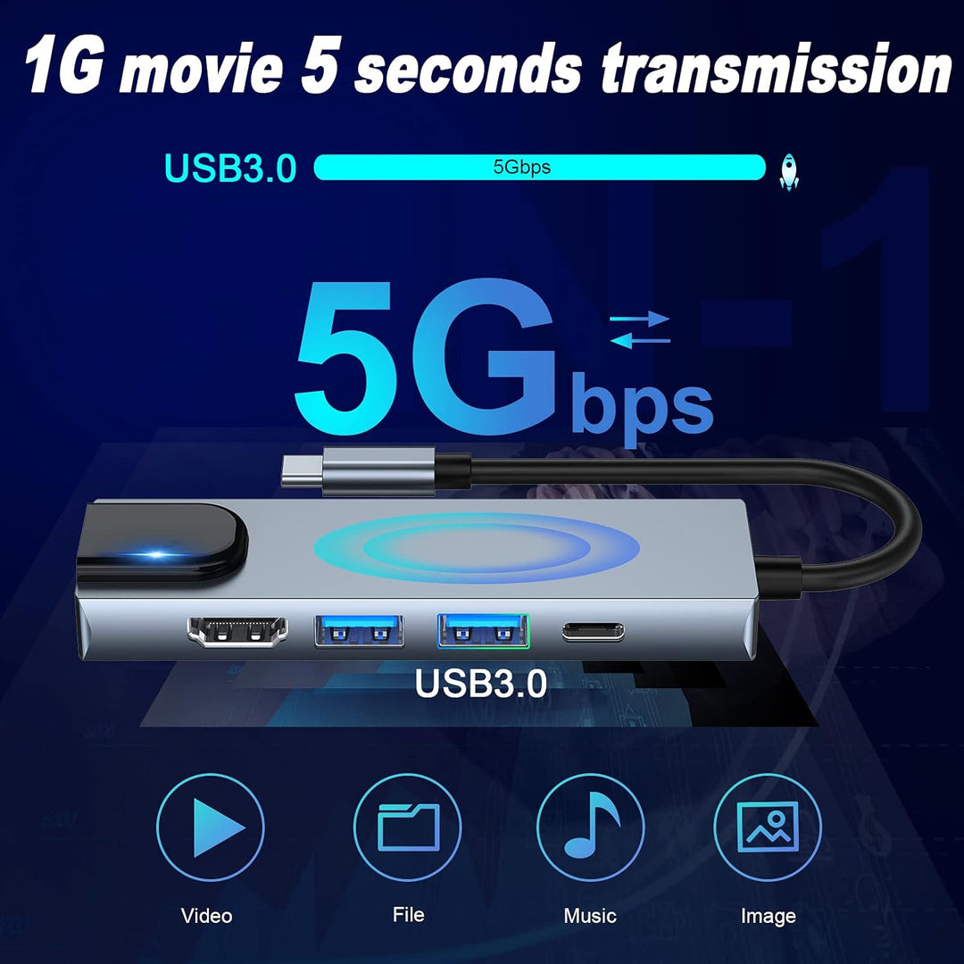 USB C Hub Multiport Adapter, 5 in 1 USB C Docking Station mit 4K HDMI, RJ45 Ethernet, USB3.0, 100W P