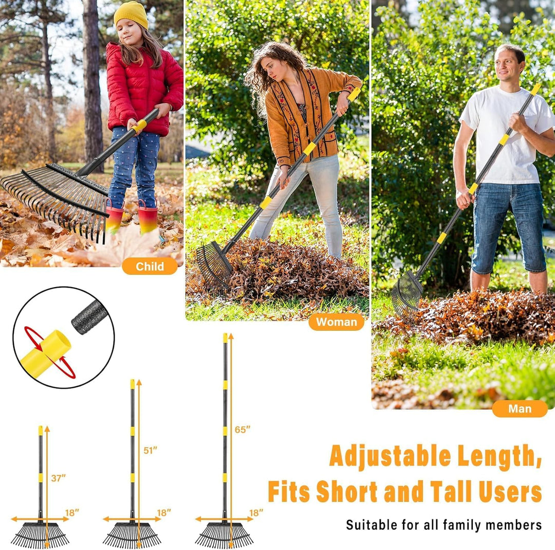 Rechen, Gartenlaubrechen Set - mit 32 Gallonen Laubsäcken und 2 Laubschaufeln, 166cm Laubrechen mit