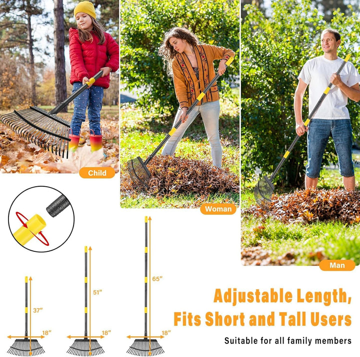 Rechen, Gartenlaubrechen Set - mit 32 Gallonen Laubsäcken und 2 Laubschaufeln, 166cm Laubrechen mit