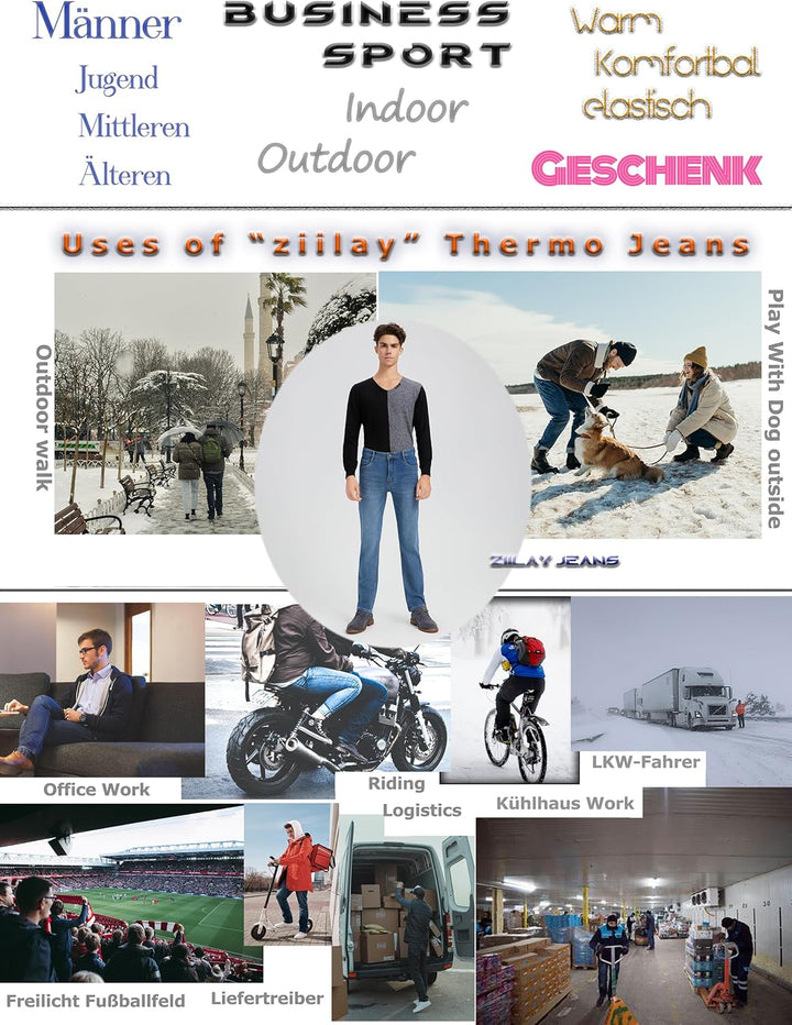 Thermojeans Herren Thermohose Schneehose gefütterte Winterhose Winterjeans mit Fleece gefüttert Hose