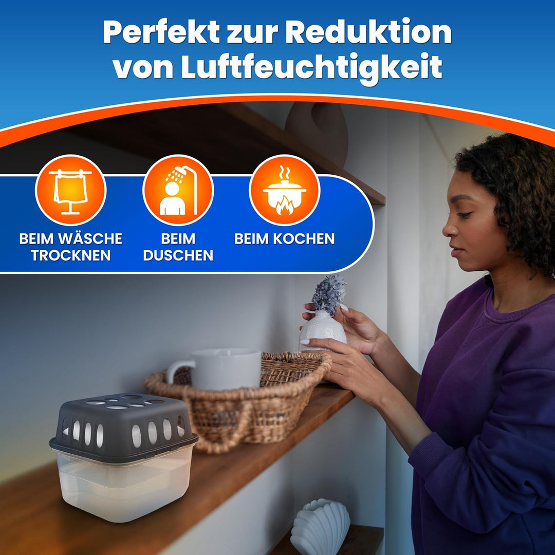 4x Luftentfeuchter ohne Strom + 8x 400g Luftentfeuchter Nachfüllpack - Raumentfeuchter bis 40m² für