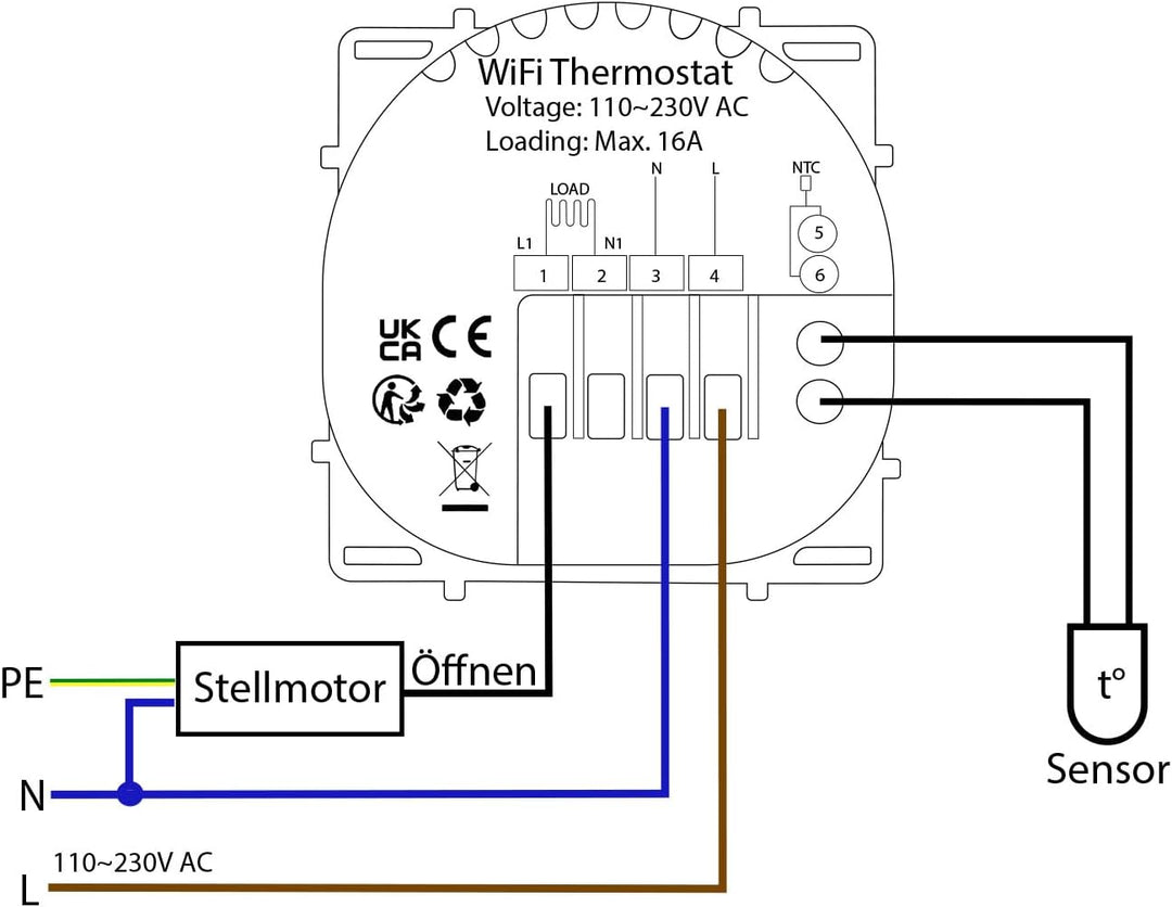 Luxus Time Programmierbares Raumthermostat Schwarz – Glas Aluminium Rahmen Externer Sensor Wasserfüh