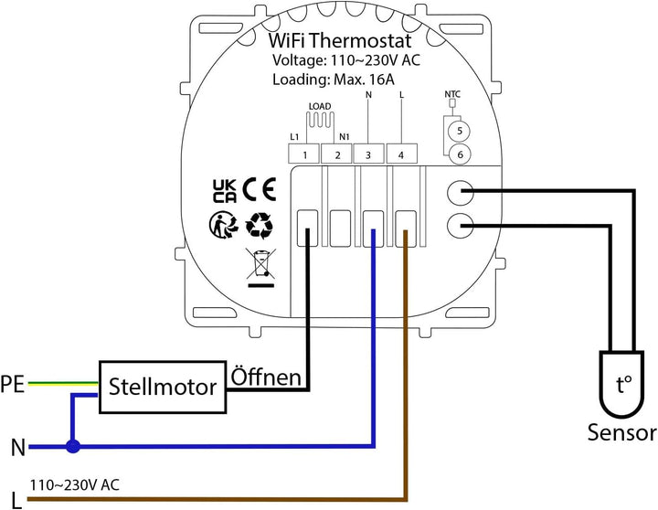 Luxus Time Programmierbares Raumthermostat Schwarz – Glas Aluminium Rahmen Externer Sensor Wasserfüh