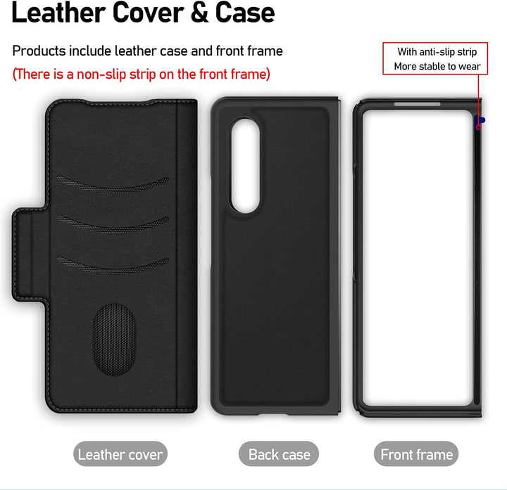 CENMASO Für Galaxy Z Fold 3 Hülle, [RFID Blockierung] 3-in-1 Magnetisch Geldbörse Kartenfach Leder H