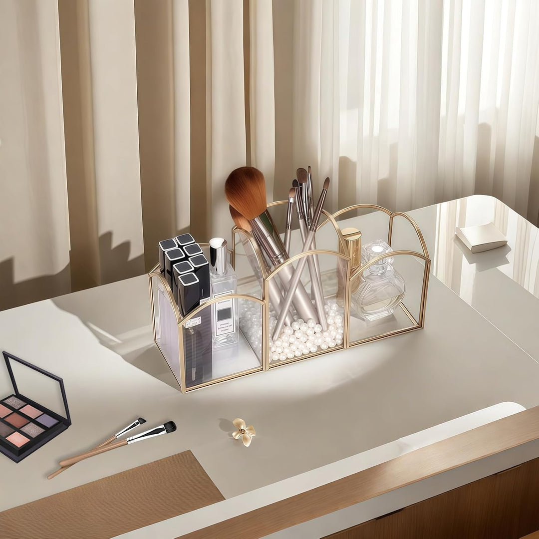 HARLIANGXY Make up Pinsel Organizer Gold, Pinselhalter Kosmetik Glas, Kosmetikpinsel Aufbewahrung, S