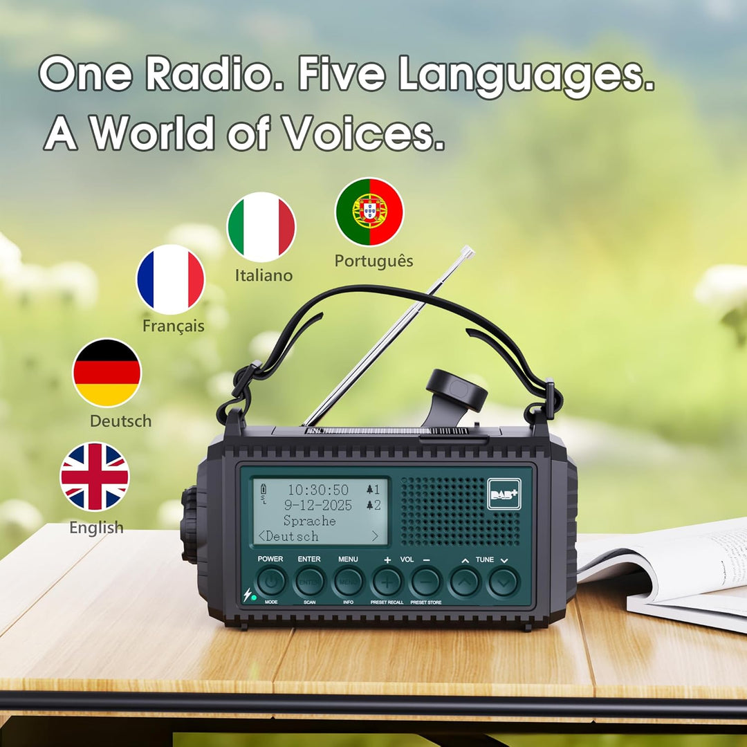 Kurbelradio DAB/DAB+/UKW, Baustellenradio Radio Batteriebetrieben, Tragbare Solar Notfallradio mit 5