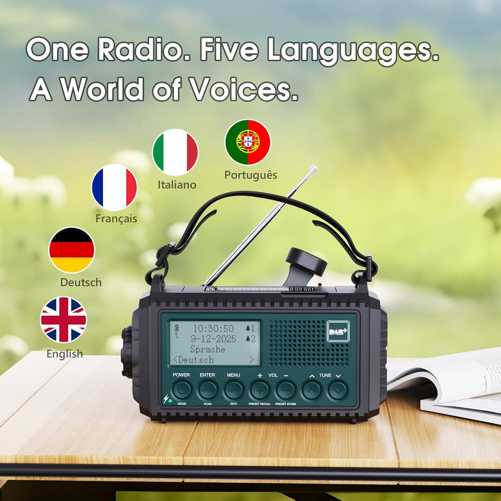 Kurbelradio DAB/DAB+/UKW, Baustellenradio Radio Batteriebetrieben, Tragbare Solar Notfallradio mit 5