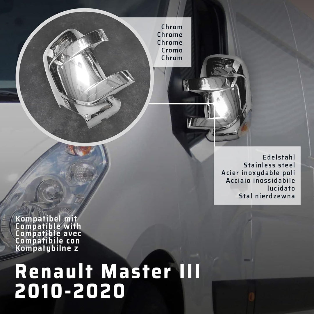 CHROMEMASTER | Spiegelkappen Kompatibel mit Renault Master III 2010-2020 | ABS-Kunststoff Spiegelabd