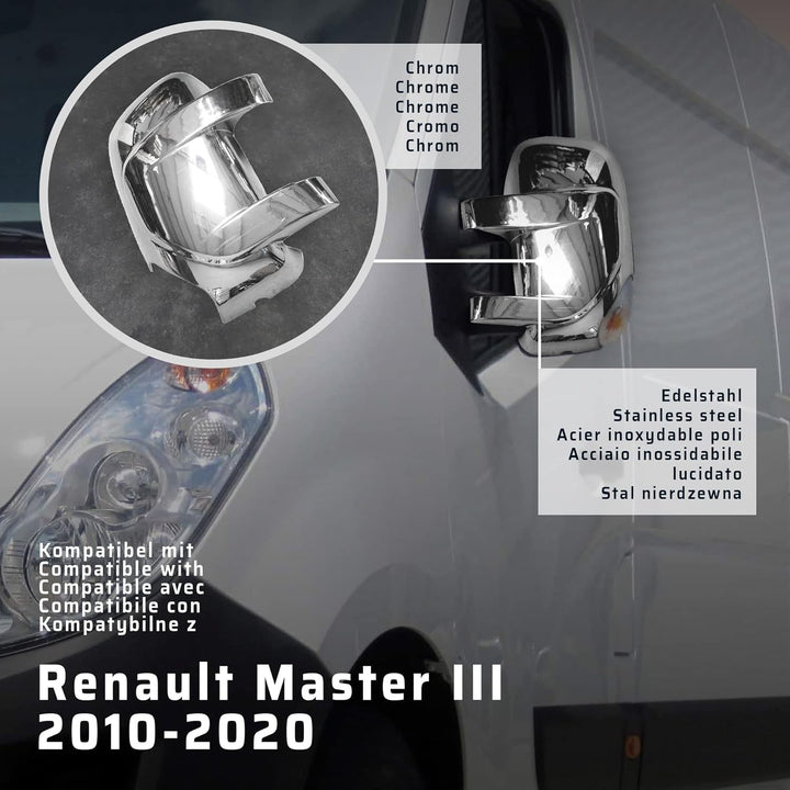 CHROMEMASTER | Spiegelkappen Kompatibel mit Renault Master III 2010-2020 | ABS-Kunststoff Spiegelabd