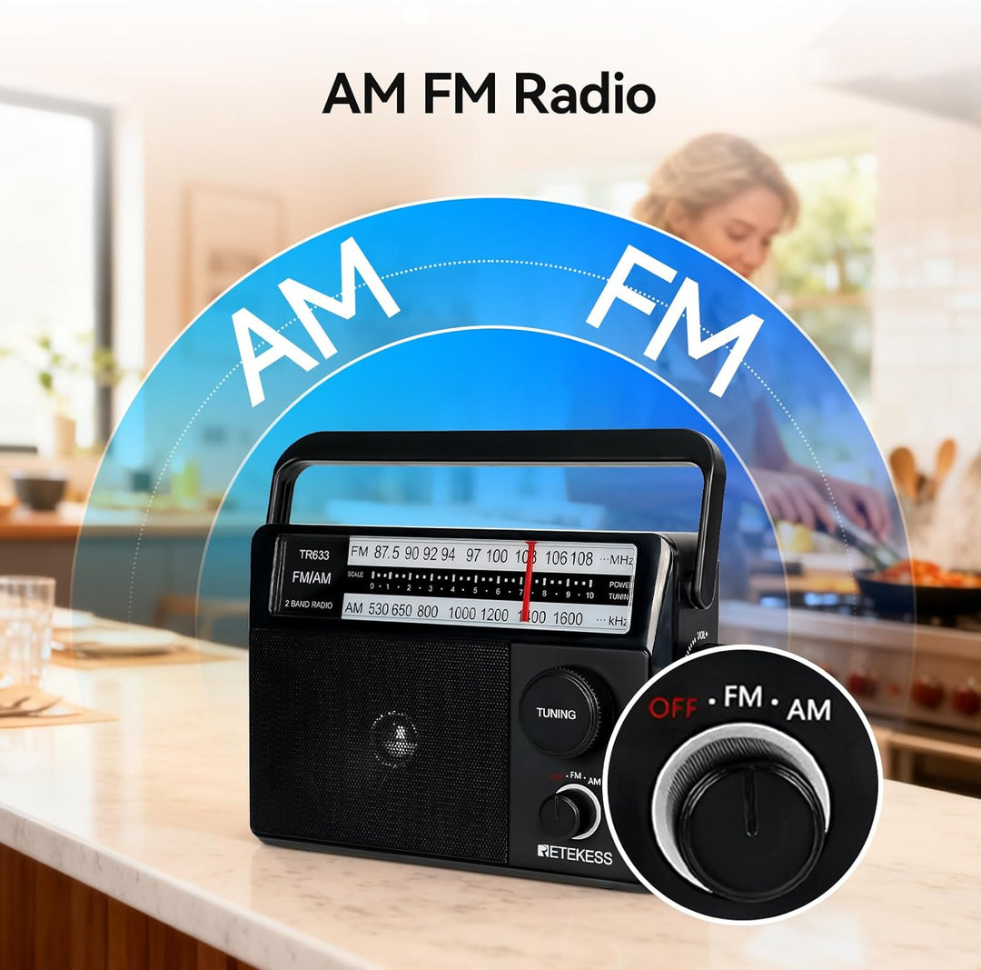 Retekess TR633 Tragbares Radio, AM FM -Radio -Netze und Batterie, Transistor, Kopfhörerbuchse, gross