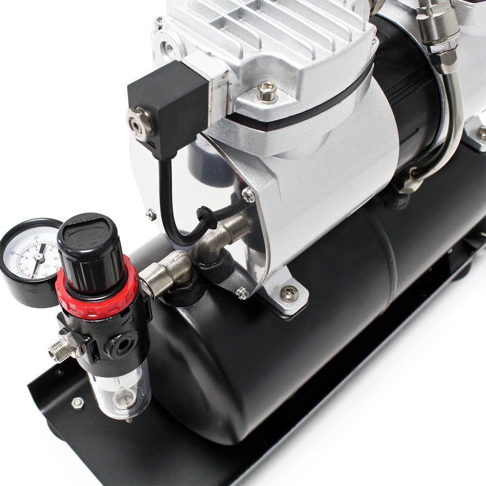 Airbrush Kompressor AS196A mit Lufttank 2 Zylinder Kolben 6 bar 2 Stufenschalter