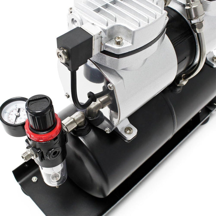 Airbrush Kompressor AS196A mit Lufttank 2 Zylinder Kolben 6 bar 2 Stufenschalter