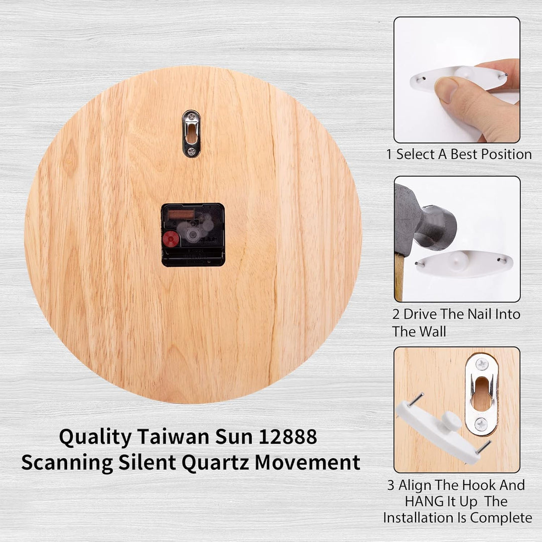 Wanduhr Holz Eiche Ohne TickgeräUsche Lautlos 30cm Quarz Gross Einfach zu Lesen für Zimmer Zuhause K