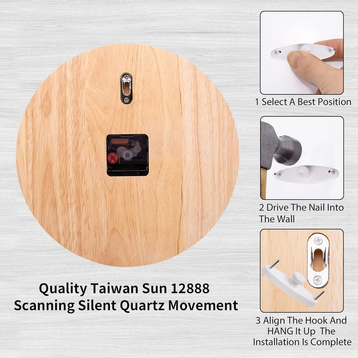 Wanduhr Holz Eiche Ohne TickgeräUsche Lautlos 30cm Quarz Gross Einfach zu Lesen für Zimmer Zuhause K