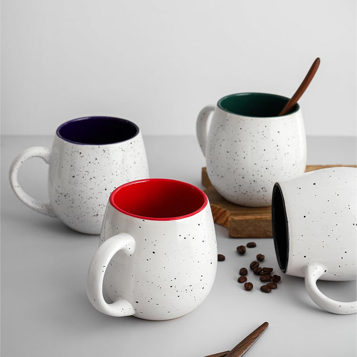 LIFVER 620 ml Kaffeetassen Set, 4 grosse Kaffeebecher Porzellan mit Griffen für Kaffee, Tee, heissen
