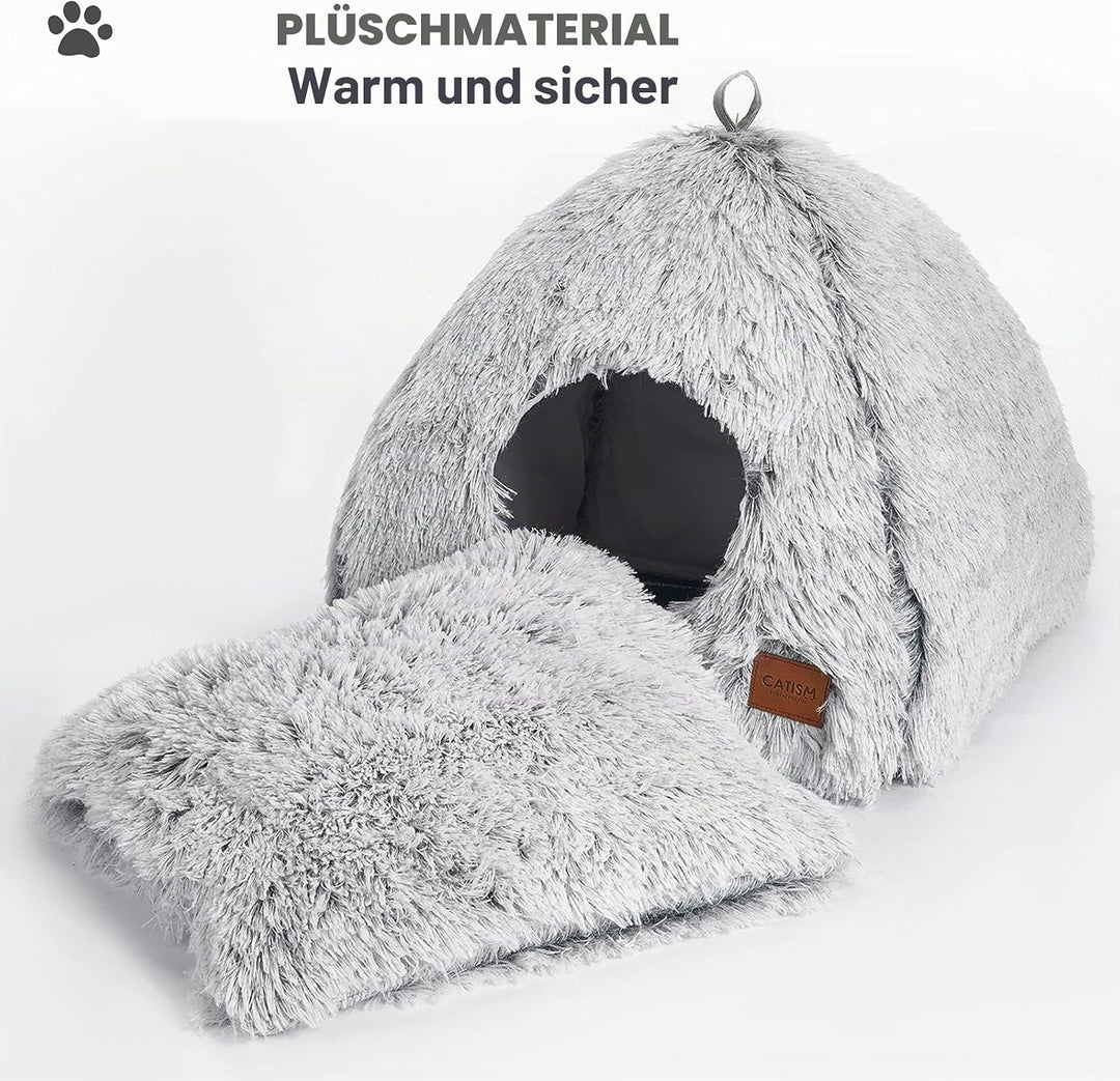 CATISM Katzenbett Waschbar Katzenschlafplatz für Katzen Katzenhöhle Plüsch Haustier Katzenkopfkissen