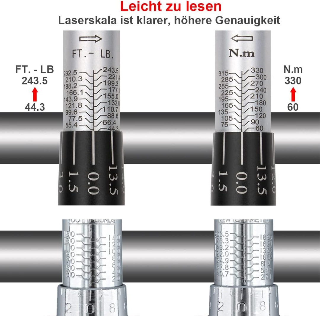 Drehmomentschlüssel auto 1/2 Zoll 60-330Nm,Verbesserte Version des 90 Zahn Auto Motorrad Drehmoment