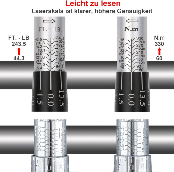 Drehmomentschlüssel auto 1/2 Zoll 60-330Nm,Verbesserte Version des 90 Zahn Auto Motorrad Drehmoment