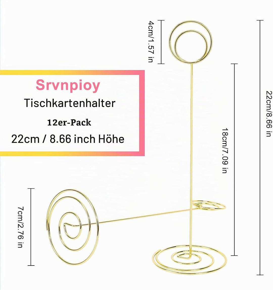 Srvnpioy 12 Stück Tischkartenhalter Metall, 22 cm Höhe Fotohalter Kartenhalter, Tischnummernhalter f