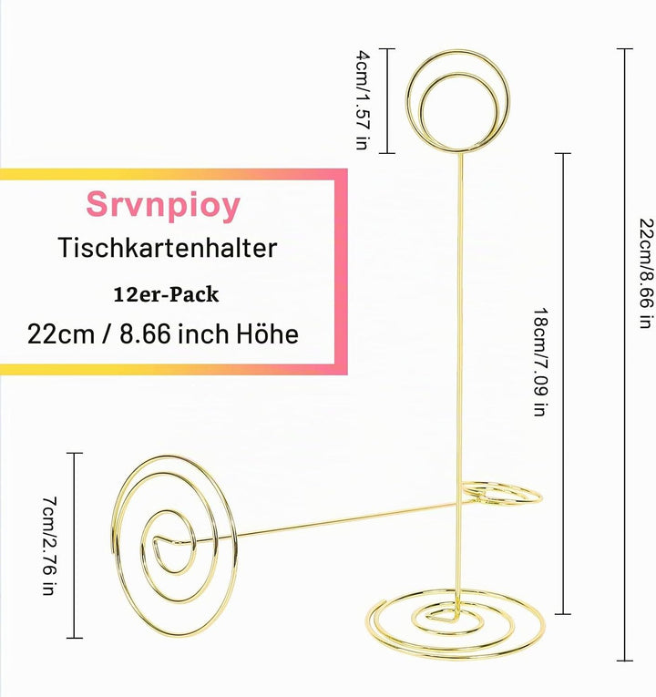 Srvnpioy 12 Stück Tischkartenhalter Metall, 22 cm Höhe Fotohalter Kartenhalter, Tischnummernhalter f