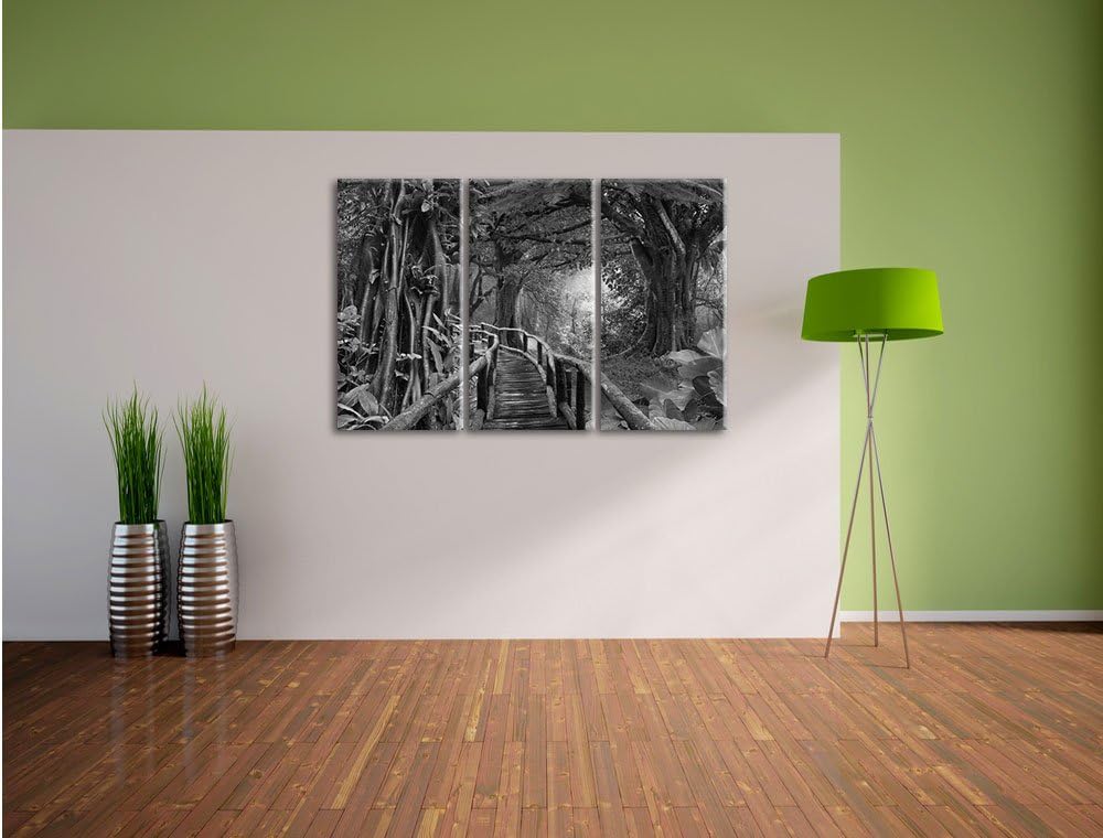 Pixxprint Tropenwald / 3-Teilig/Gesamtmass 120cm Leinwandbild bespannt auf Holzrahmen/Wandbild Kunst