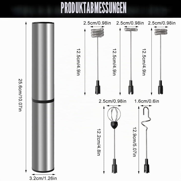 Wiederaufladbar Milchaufschäumer Elektrisch, Tragbarer Milchaufschäumer Stab aus Edelstahl mit 3 Ges