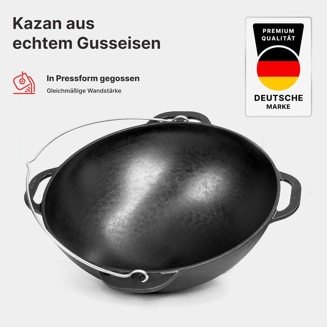 Premium Komplettset Uchag 2mm Stahl 15L Gusseisen Kazan Gusseisendeckel | Utschak Feldküche Feuerste
