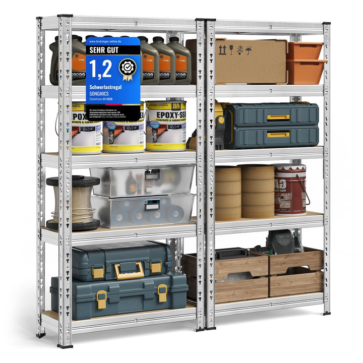 SONGMICS Schwerlastregal, 2er Set, Kellerregal, 30 x 75 x 150 cm, bis 875 kg belastbar, einfache Mon