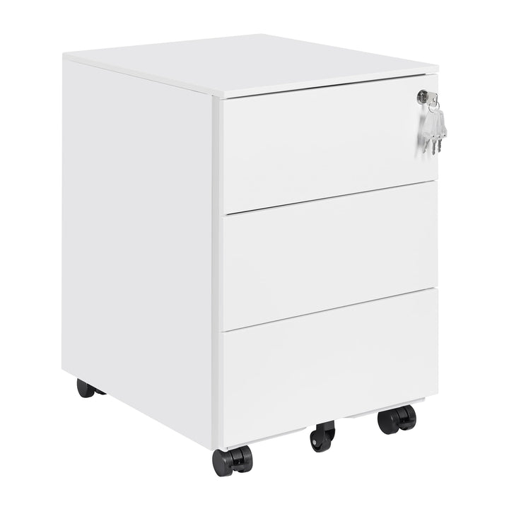 Rollcontainer, Mobiler Aktenschrank mit Schloss, 4 Schlüssel, 3 Schubladen, Metallschrank, Bereits V