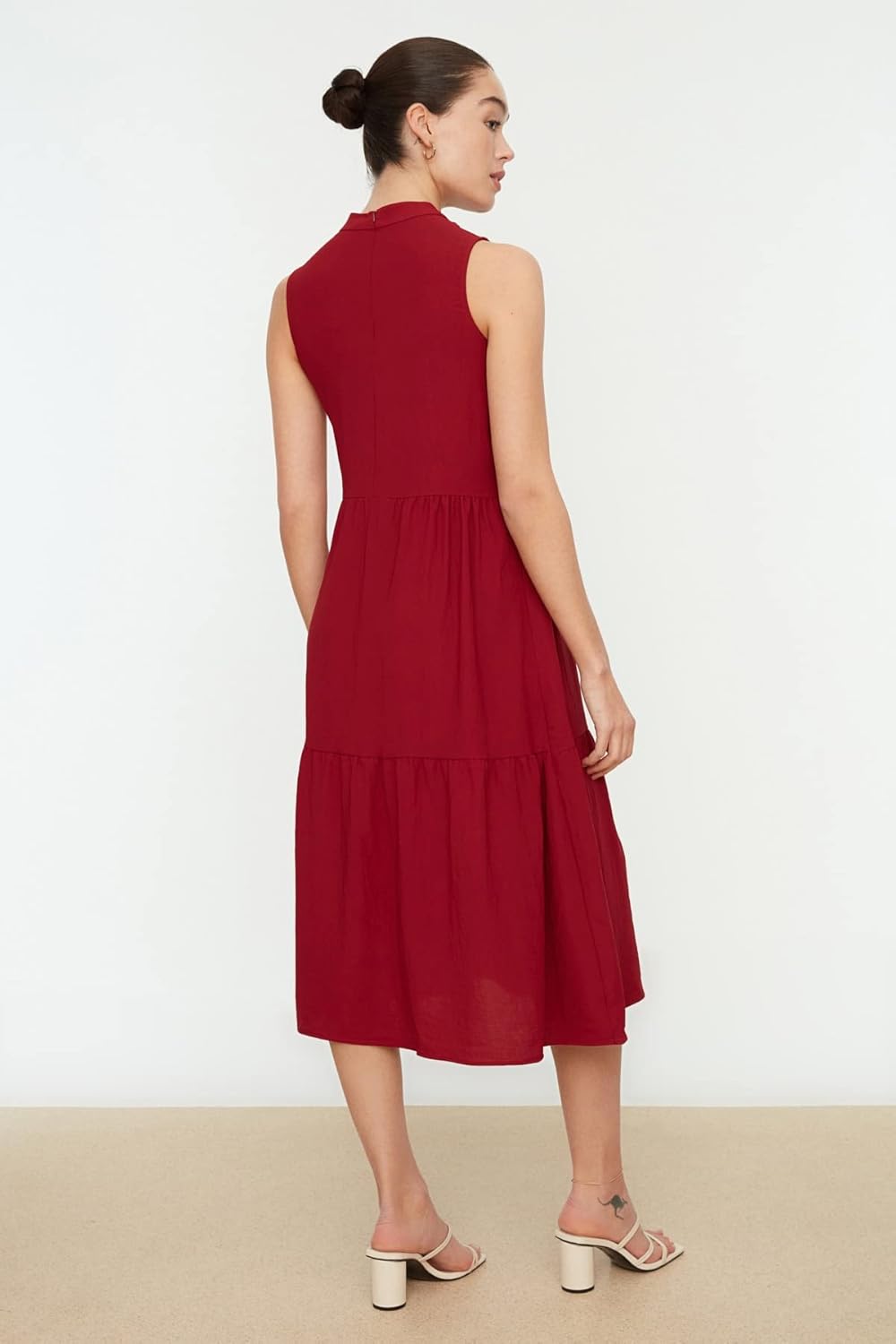 TRENDYOL Damen Breites Geschnittenes Kleid Dress 34 Burgundy, 34 Burgundy
