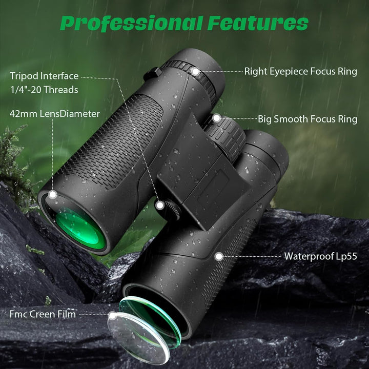 Feldstecher Fernglas Erwachsene, Binoculars Professional mit BAK4-Prisma & FMC-Vergütung 12x42 HD-Fe