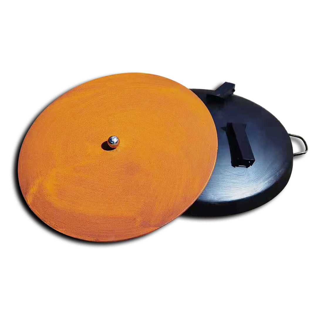 Köhko Feuerschale Ø 79 cm mit Deckel 80cm in Rostpatina Farbe- Feuerschale mit klappbare und abnehmb