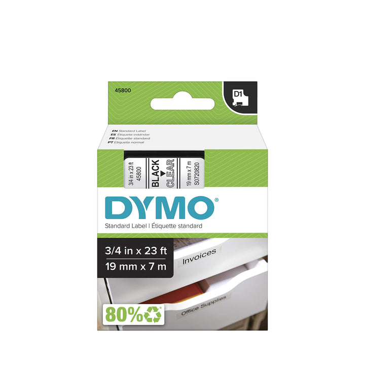 DYMO Authentic D1 45800 Etikettenband (schwarzer Druck auf transparentem Klebeband, 1,9 cm B x 6,9 c
