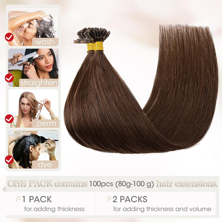 Elailite U-Tip Echthaar Bonding Extensions Keratin Haarverlängerung Haar für Mädchen 100 Strähnen 22