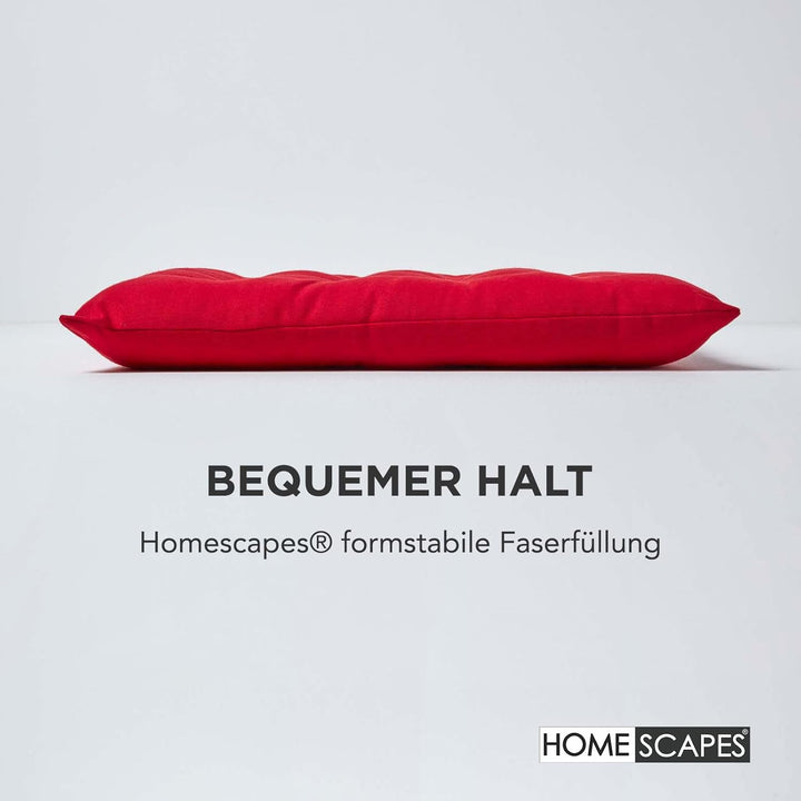 Homescapes 6er Set Stuhlkissen 40 x 40 cm, rot, Sitzkissen mit Bändern und Knopfverschluss, einfarbi