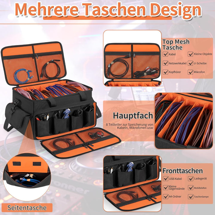 DJ Tasche, 1680D Nylon DJ Gigbag mit Abnehmbaren Trennwänden und Boden, DJ Kabel Organizer Tasche fü