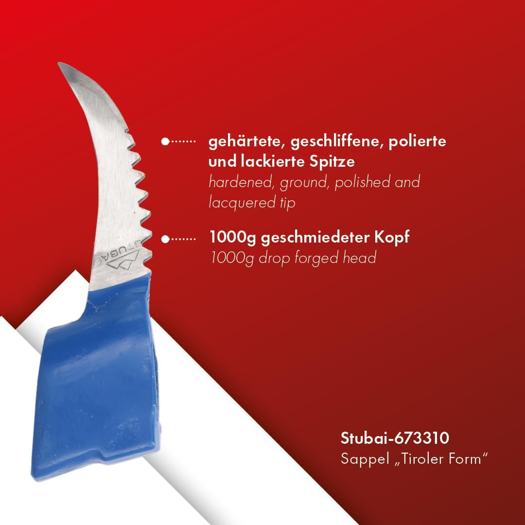 STUBAI Sappel mit Zähnen Tiroler Form | 1.100 g Kopfgewicht | Gehärtet, geschliffen, poliert & lacki