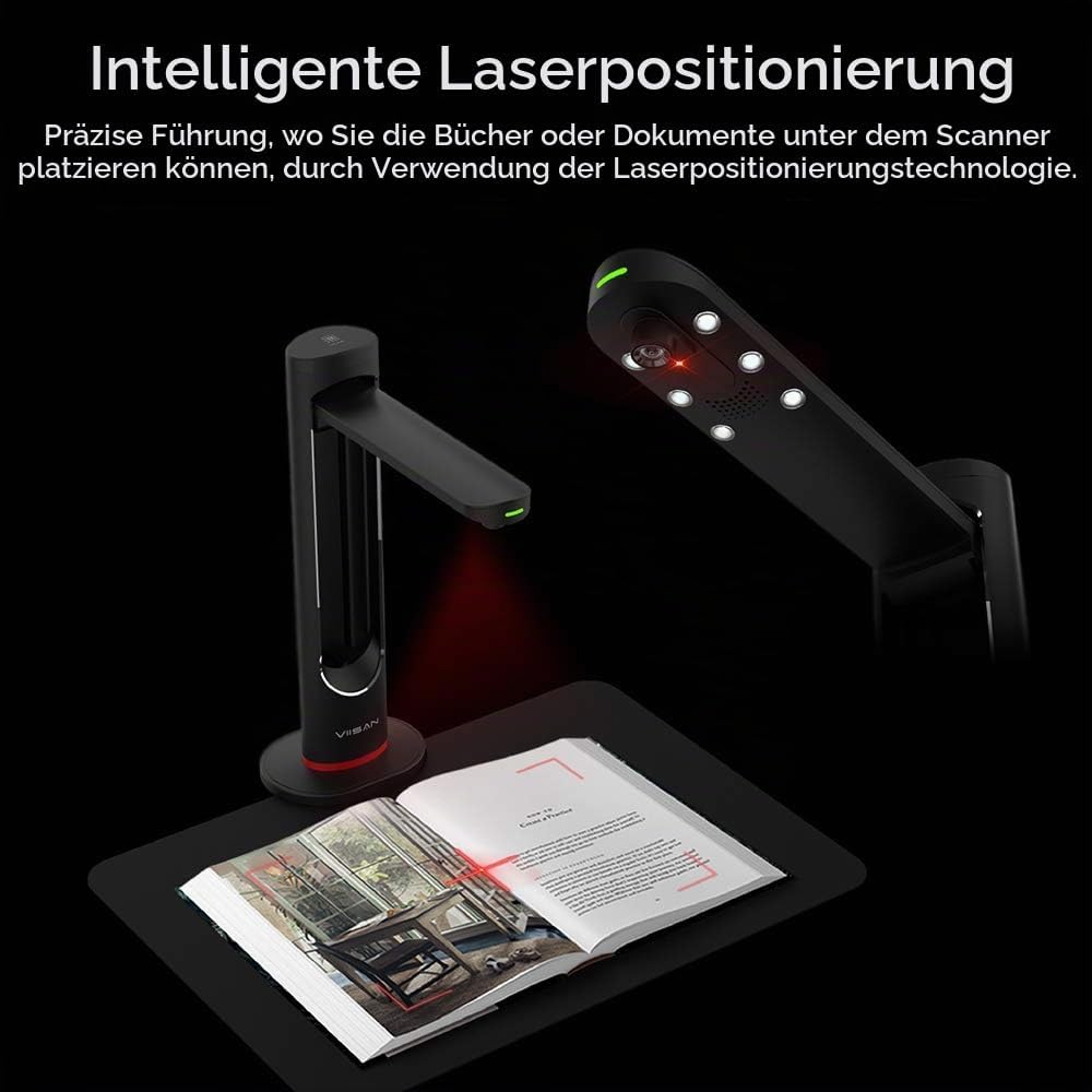 Viisan K21 Dokumenten-&amp; Buchscanner Max Scanbereich A3. 21MP Sensor Buch-Doppelseiten Glätten &amp; Auft