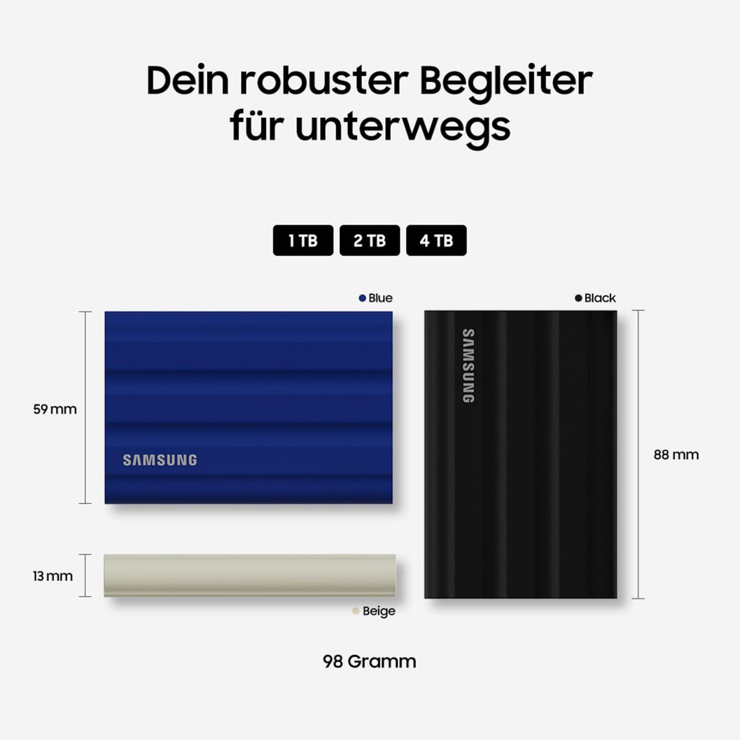 Samsung Portable SSD T7 Shield, 2 TB, USB 3.2 Gen.2, 1.050 MB/s Lesen, 1.000 MB/s Schreiben, Robuste