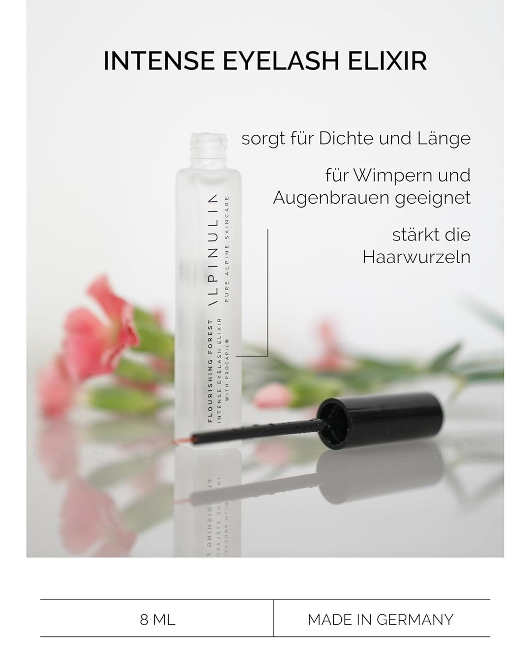 FLOURISHING FOREST Wimpernserum ohne Hormone 8ml Vegan - Lash Serum für gesunde, dichte Wimpern und