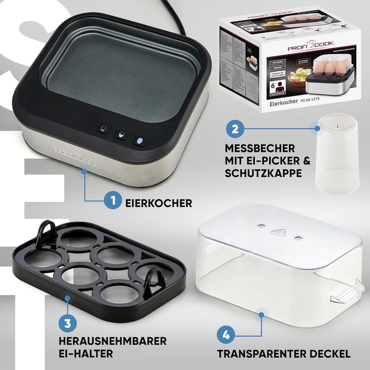 ProfiCook® sprechender Eierkocher | kocht alle drei Stufen | weich/mittel/hart | Eierkocher 6 Eier |