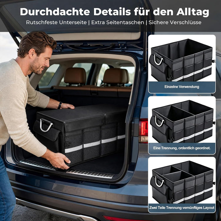 Kofferraum Organizer Deckel - 72L Auto-Aufbewahrungsbehälter Isolierung | Alu-Griffe Trennwände Refl