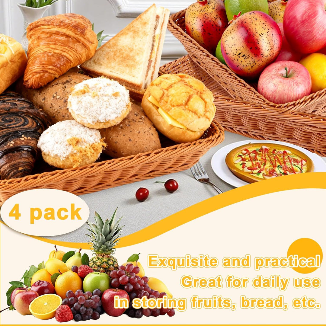 DAJAVE 4er Set Brötchenkorb 35 x 25 x 7 cm Brotkörbchen Brotkorb Geflochten Wicker Basket Rattan Kor