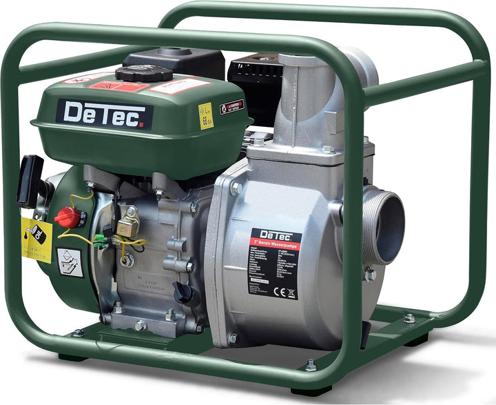 DeTec 3" Benzin Wasserpumpe Gartenpumpe (60.000 L/h, 28 Meter Förderhöhe, 3 Zoll Anschluss, 7 Meter