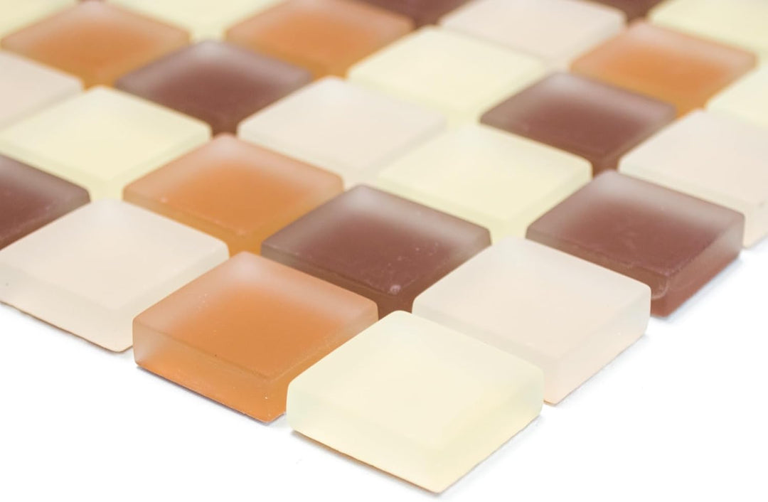 Mosaik Quadrat Crystal mix braun matt (gefrostet) Glasmosaik Transluzent Transparent 3D Fliesenspieg